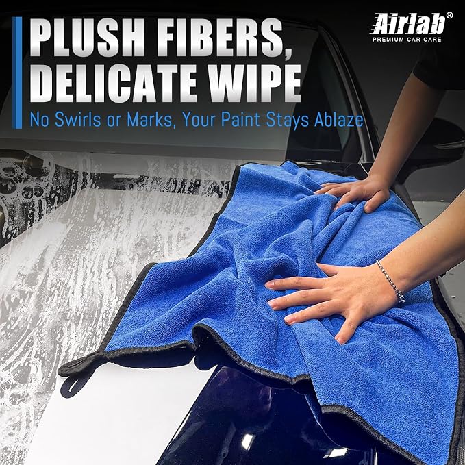Airlab Microfiber Towels Cars Wash Drying Cleaning Cloth, Navy Blue & Grey | Thick Plush Auto Detailing Super Absorbent for Interior & Exterior Lint Free, Streak Free, 35 x 24 Inch, Pack of 1