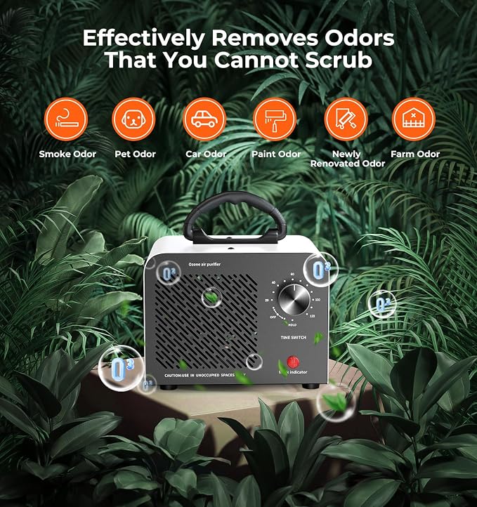Hadlook Ozone Generator, 48,000mg/h High Capacity O3 Ozone Machine, White | Commercial Use for Large Space 4000 Sq. Ft, Portable Odor Eliminator for Car, Home, Basement, Smoke, Pets