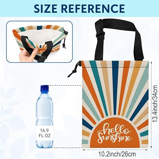 Boho Colorful Sunshine Car Trash Bag Hanging for Back Seat | Mid Century Modern Sun Canvas Drawstring Car Garbage Bag with Adjustable Buckle Vehicle Trash Can