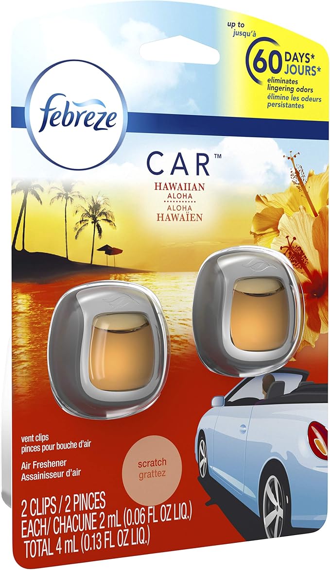 Febreze Car Air Fresheners, Hawaiian Aloha, Odor Fighter for Strong Odors Car Vent Clips (16 Count)