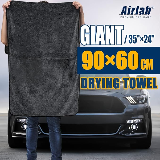 Airlab Microfiber Towels Cars Wash Drying Cleaning Cloth, Grey-Black | Thick Plush Auto Detailing Super Absorbent for Interior & Exterior Lint Free, Streak Free, 35 x 24 Inch, Pack of 1