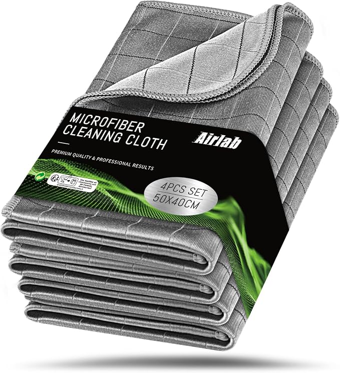 Airlab Microfiber Towels Cars Wash Drying Cleaning Cloth, Light Grey | Carbon Fiber Detailing Glass Window Polishing Lint Free, Streak Free, 20" x 16", Pack of 4