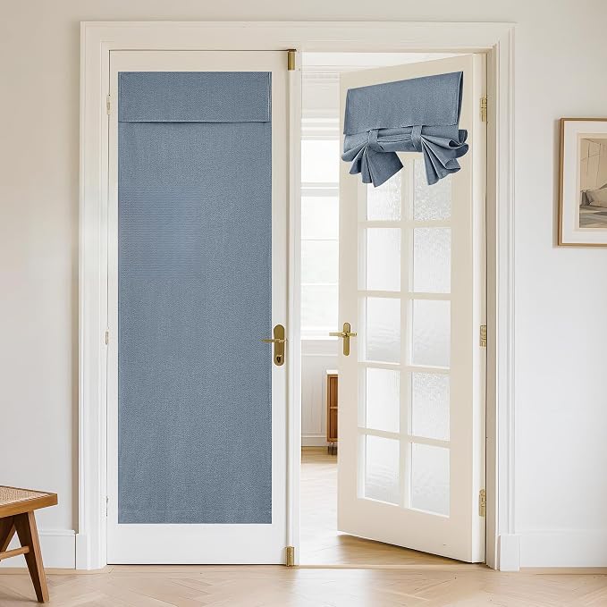 RYB HOME 100% Blackout Curtains for French Door, Privacy Lightweighted Door Window Curtains Thermal Insulated for Kitchen Living Room Easy to Install Blinds, W30 x L80 inch, 1 Pc, Haze Blue