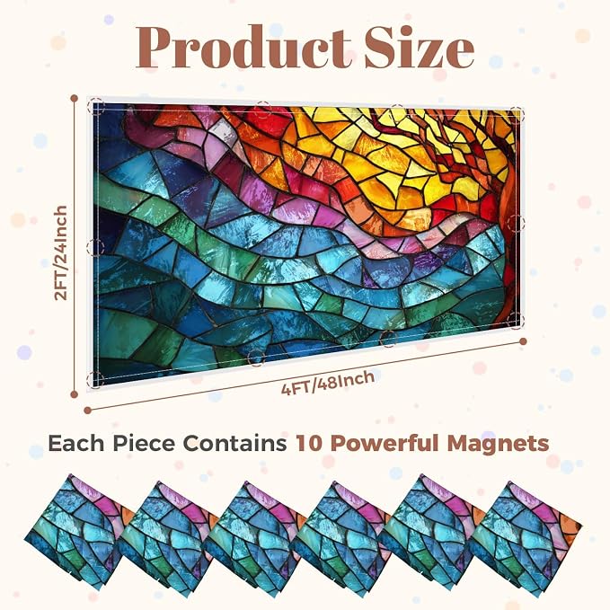 6 Pack Fluorescent Light Covers for Ceiling Lights ocean waves Colorful stained glass window Abstract stained glass Art Decorative Magnetic Light Cover Light Filters for Classroom Office Home