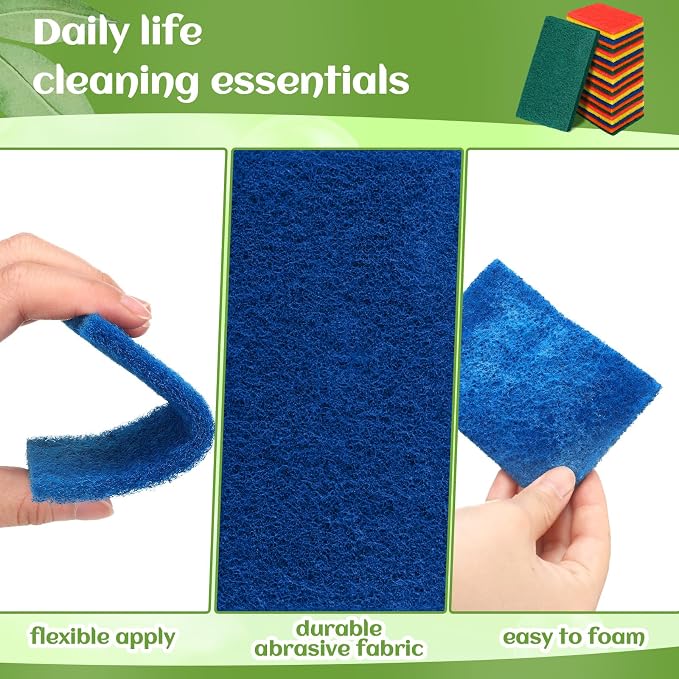 Hoolerry 100 Pcs Non Scratch Scouring Pads for Kitchen Dish,Multicolor | Reusable Anti Grease Scrubbers, for Pan Metal Grills Cookware, Household Cleaning Dishwashing, 4.3 x 3 x 0.3 Inch Size
