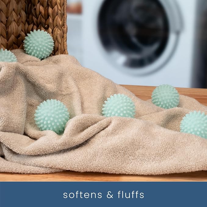 S&T INC. Reusable Plastic Dryer Balls, 6 Pack, 2.5" Diameter, Mint Blue | Dryer Balls, Fabric Softener for Laundry, Reusable, Cut Down Dry Time, Replaces Dryer Sheets