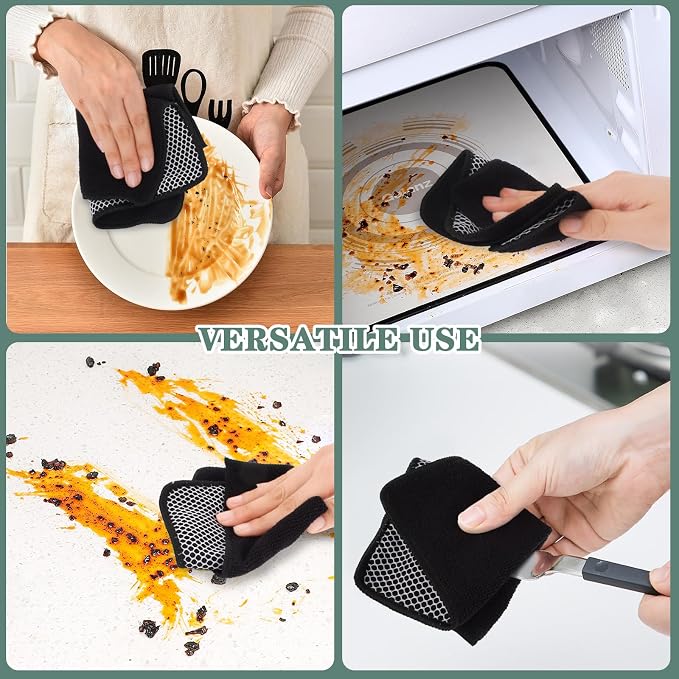 Dish Cloth for Washing Dishes Kitchen Washcloth Cleaning Cloth | 7.87x7.87inch 10pack Kitchen Towels Rags, Microfiber Cleaning Cloths, Wash Cloths with Poly Scour Side, Wholesale, Black