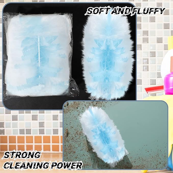 Vesici 150 Pcs Duster Refills Compatible with Swiffer Dusters Bulk Disposable Replacement Thickened with 1 Handle Heavy Duty for Cleaning, Office (Blue)