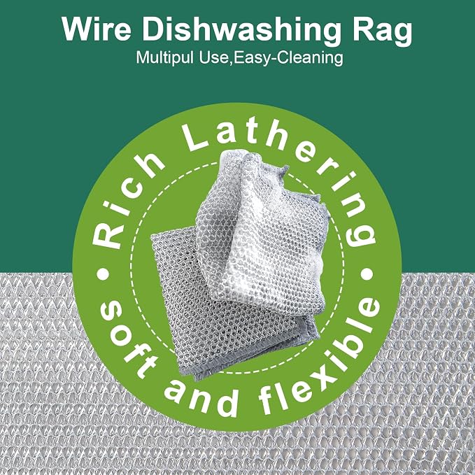Cleaning Rags, Dish Scrubbers, Mesh Cleaning Cloths, 24 PCS (7.87X7.87) | Non-scratch, reusable, ample supply, cuts rust & grease, multipurpose