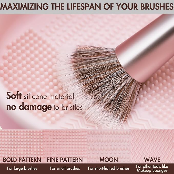 Makeup Brush Cleaner Mat, Brush Cleaner Bowl For Deep Cleaning Tools, 3 in 1 Cleaning Tool Makeup Organizer Storage for Brushes, Powder Puffs, and Sponges(Pink)