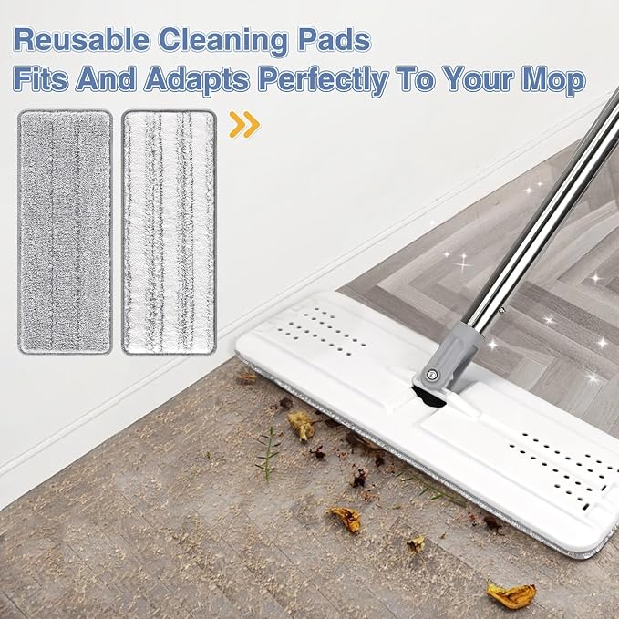 6 Pack Flat Mop Pads for Joymoop Mop and Bucket Set with Wringer | Washable & Reusable Microfiber Mop Head Refills for Oshang Bosheng Mop, 13" X 4.9", 6 Pack Grey/Stripe