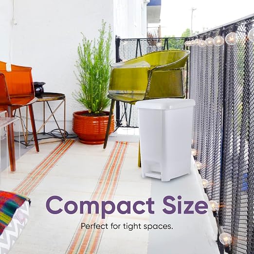 Superio Slim Step On Pedal Plastic Trash Can, Waste Bin for Under Desk, Office, Bedroom, Bathroom, Kitchen (6.5 gal) (White Smoke)