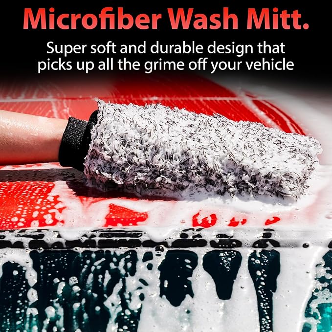 Adam's Polishes Microfiber Car Wash Mitt, Car Sponge Wrapped in Soft, Plush Fiber Cloth Material, Safe Washing with Any Car Soap, Bucket, Foam Gun, Foam Cannon, Other Cleaning Supplies