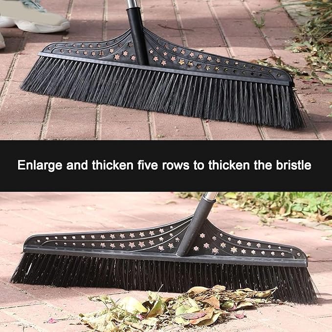 Heavy Duty Broom, Commercial Push Broom with Stainless Steel Handle, Outdoor Broom for Warehouses and Outdoor Areas(Black,50cm)
