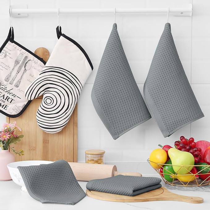 Homaxy 100% Cotton Waffle Weave Kitchen Dish Cloths 12-Pack, Grey | 12 x 12 Inches, Ultra Soft Absorbent Dish Towels, Quick Drying Dish Rags with Hanging Loop
