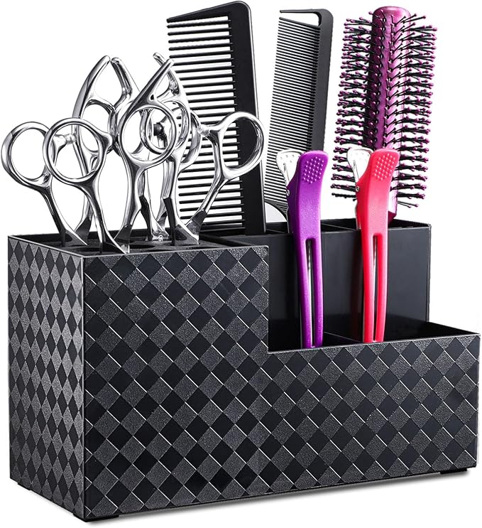 Noverlife Hairdressing Scissors Holder Shears Block, Black Shear Holder | Barber Shop Scissor Organizer Stand, Hairdressing Tools Storage Box for Combs Clips Brushes, Salon Barber Scissor Holder Rack