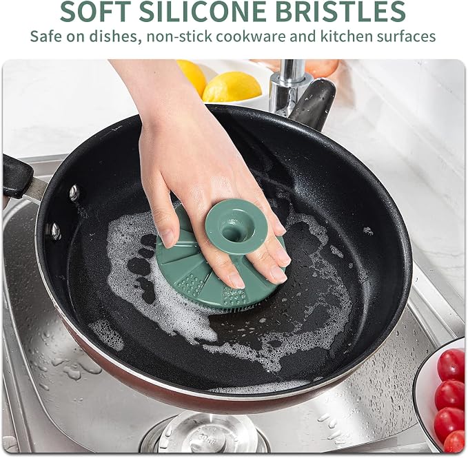 Silicone Dish Scrubber, Non-Scratch Scrub Spong for Washing Dish, Pot, Pan | Kitchen Silicone Sponge, Fruit & Vegetable Cleaning Brush, Reusable Dishwashing Scrubber, Suction Up Hang Designed, 2 Pack
