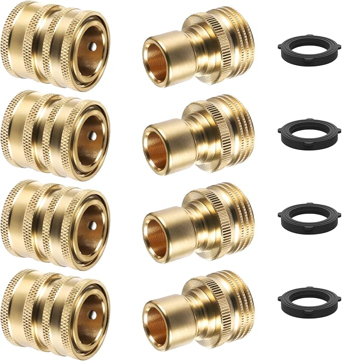 Twinkle Star Heavy Duty 3/4'' Garden Hose Quick Connect Fittings, 4 Sets | Male and Female Water Hose Quick Connect, Garden Hose Adapter, Quick Connect Hose Fittings