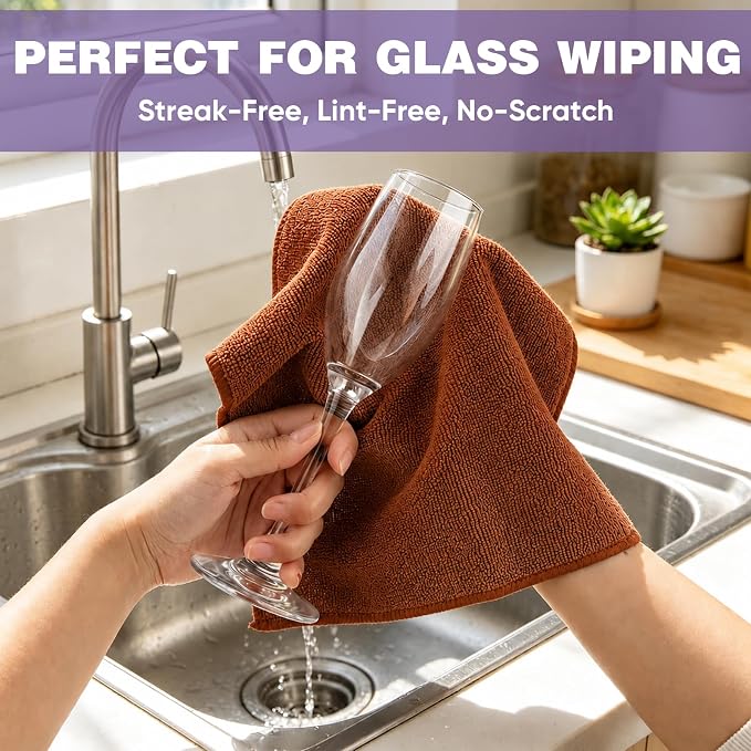 TEAWOO 10 PCS Brown Microfiber Cleaning Cloths, Assorted Cleaning Rags | Microfiber Towels, Car Towels, Kitchen Towels, Bathroom Towels, Household Cleaning, 11.8"X11.8"