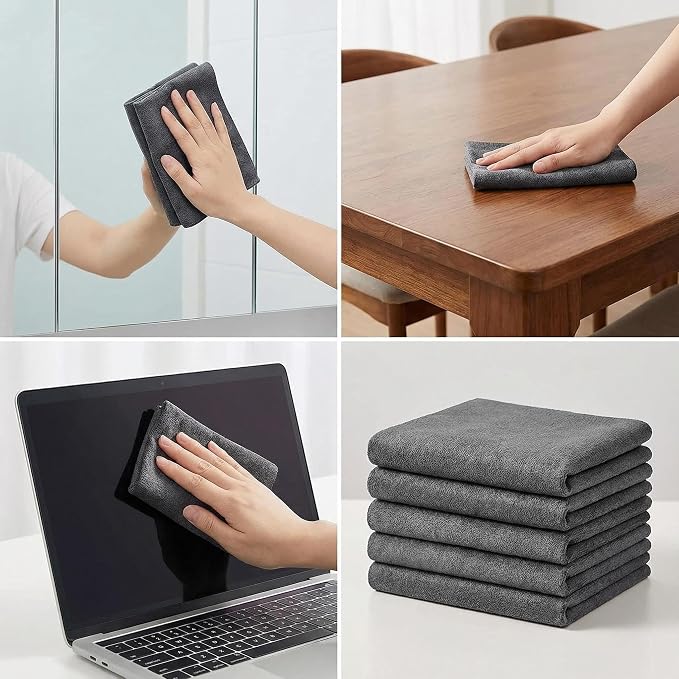 5 Pack Microfiber Cleaning Cloths (20x25cm) — Lightweight, Lint-Free & Streak-Free Towels for Delicate Surfaces, Electronics and Glass