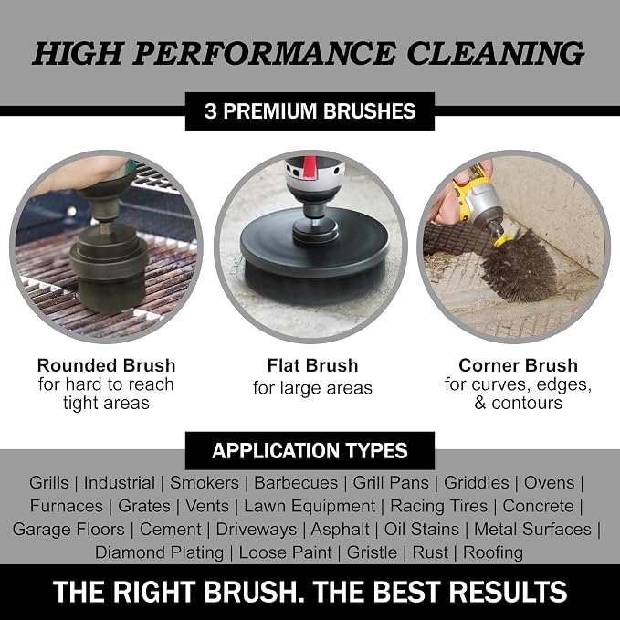 BBQ Cleaning Kit Water Calcium Mineral - Electric Grill Brush for Drill | Cleaning Accessories Industrial Brushes - Baked on Food, Electric Smoker, Drill Brush Attachments for Stain and Rust Remover