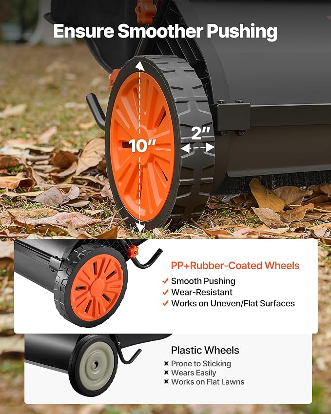 VEVOR Push Lawn Sweeper 30 in Leaf & Grass Collector 12 cu. ft. Hopper Bag | 10-Level Height Adjustable V-Shaped Brushes, Heavy Duty Yard Sweeper for Leaves, Grass Clippings & Pine Needles