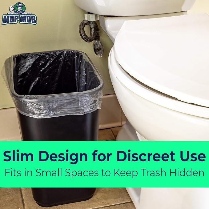 Space-Saving Trash Can and 4 Gal. Leak-Proof Liners Combo 4Pk. Small Black Plastic Wastebasket and Clear Bags Great for Bathroom, Kitchen or Office. Garbage Bin Fits Under Most Desks and Cabinets