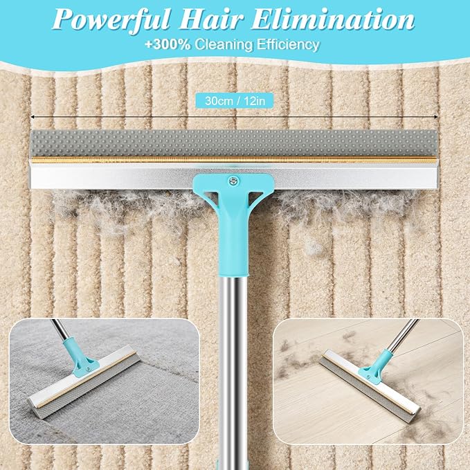Carpet Rake for Pet Hair Removal, 4 in 1 Reusable Pet Hair Remover Tool | 23-54" Adjustable Rubber Broom, Silicone Grooming Glove, Magic Brush and Scraper for Dog Cat Hair, Rugs, Mats, Sofa
