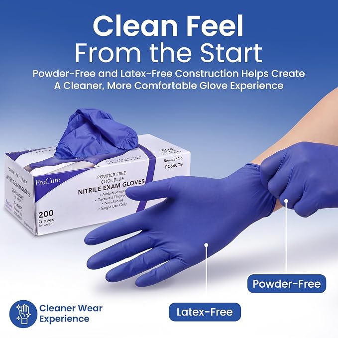 ProCure [200 Count] Disposable Nitrile Gloves - Latex Free, Powder Free Medical Exam Gloves