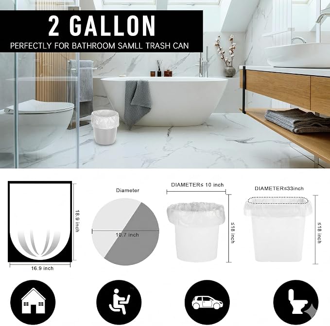 2 Gallon Small Trash Bags,110 Ct Unscented for Bathroom & Office | Flexible & Durable , Unscented & Easy Tearing 2 Gallon Trash Bag for Kitchen,Bedroom,Transparent,Fit 6,7,8 Liters