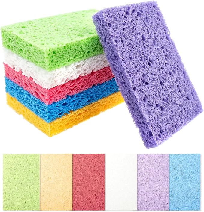 12 PCS Compressed Cellulose Sponges, Kitchen Dishwashing Sponges | Soft, Non-Scratch, Reusable Sponge for Cleaning Dishes, Cookware, Bathroom, Household Use