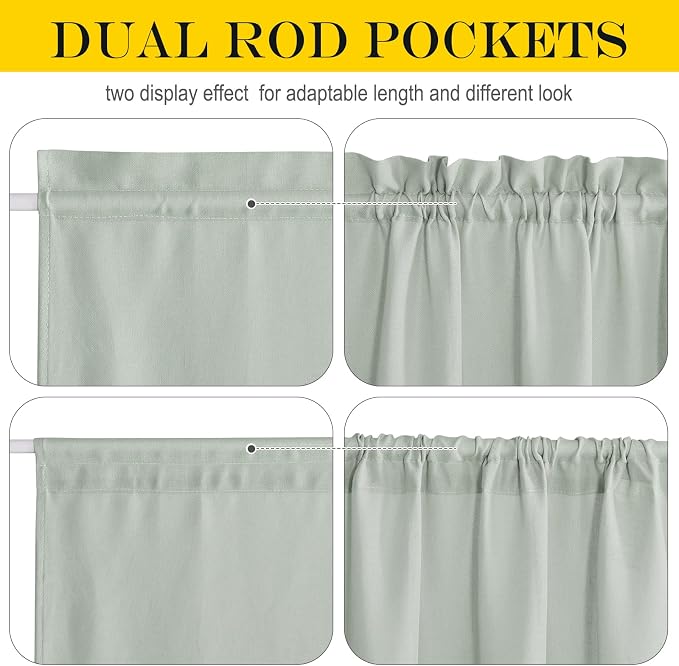 NICETOWN Sage Green Linen Window Sheer French Door Curtain for Privacy | Light Filtering, Rod Pocket Window Covering for Patio Glass Front with Tieback, W52 x L72 inch, 1 Panel