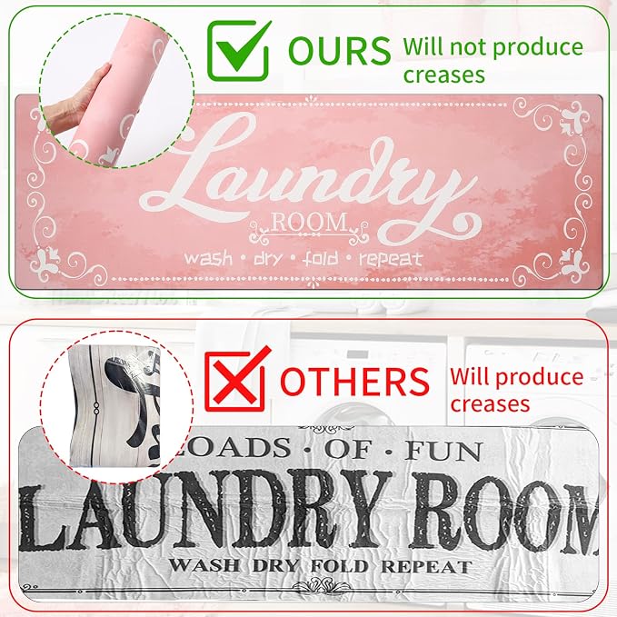 XLHOMO Laundry Room Rug Runner, 17"x60" Non Slip Pink Nappa Leather Laundry Rugs, Farmhouse Washable Floor Laundry Mats for Laundry Room, Kitchen, Washroom, Bathroom, Mudroom, Hallway Entryway Decor