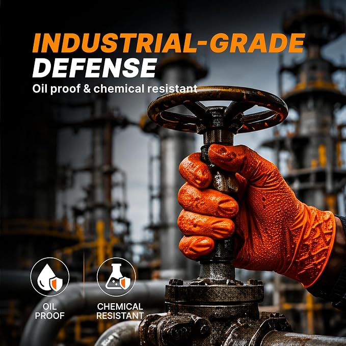 TitanFlex Heavy Duty Industrial Orange Nitrile Gloves, 8-mil, Gloves Disposable Latex Free with Raised Diamond Texture Grip, Powder Free, Rubber Glove, Mechanic Gloves,1000-ct Case (Small)