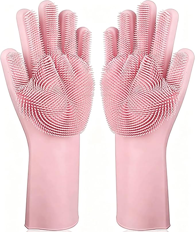 Magic Silicone Dishwashing Scrubber, 2 in 1 Reusable Rubber Gloves, Heat Resistant Kitchen Tool for Household