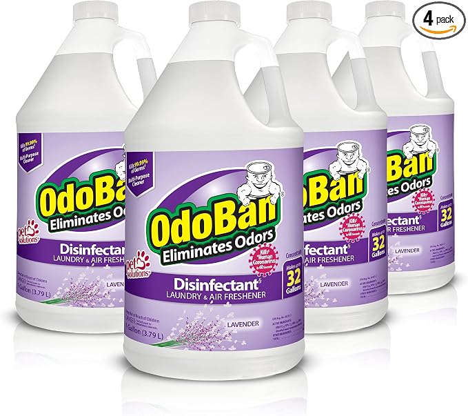 OdoBan Disinfectant Concentrate and Odor Eliminator, Made in the USA, Lavender Scent, 4 Gallons