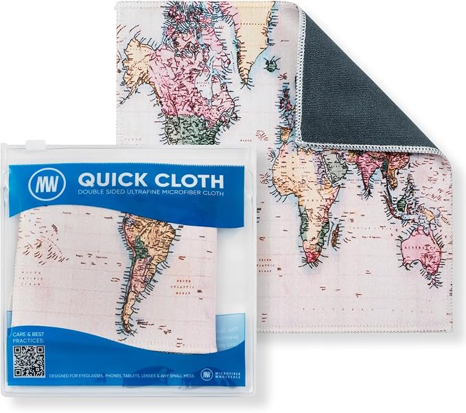 Microfiber Wholesale Quick Cloth Glasses Cleaning Cloths 8x8 World Map | 1-Pack with Case | Double-Sided Lens Cleaner for Eyeglasses, Camera & Screens | Reusable Microfiber Glass Polishing Cloths