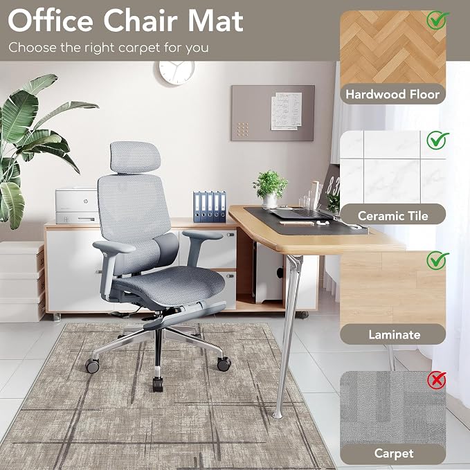 Office Chair Mat for Hardwood Floor&Tile Floor,48"X 60"-Khaki | Heavy Duty Desk Chair Mat for Hard Floors,Under Desk Rug for Rolling Computer Chair,Anti Slip,Low Pile Carpet Floor