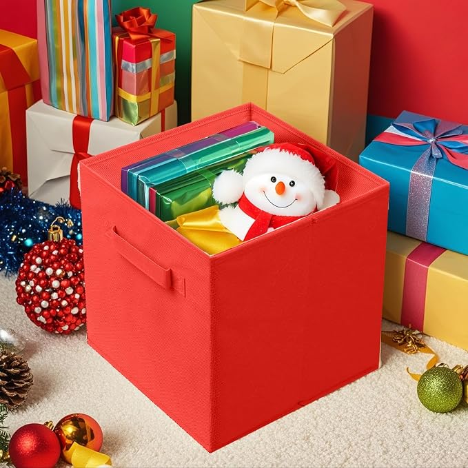 ShellKingdom Storage Bins, Foldable Fabric Storage Cubes And Cloth Storage | Storage Organizer For Closet And Toys, 10.5x10.5x11 INCH, 6 Pack (Red)