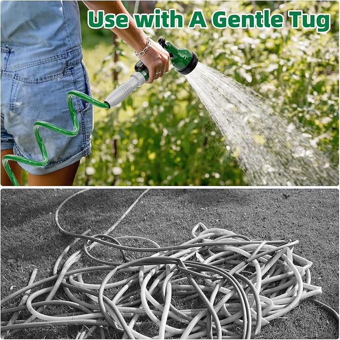 SPECILITE 3/8" Lightweight Coil Garden Hose 100 FT, EVA Flexible Water Hose | Curly Pipe with 6-Pattern Spray Nozzle for Outdoor, Boat, Greenhouse, Yard, Patio, Green