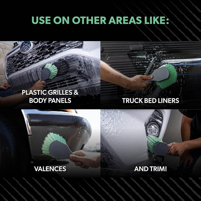 Chemical Guys, Wheelie Wheel & Exterior Brush for Rims & Tires, Soft, Green | Soft synthetic bristles clean rims, tires, grilles and emblems, safe on all wheel finishes with an easy grip