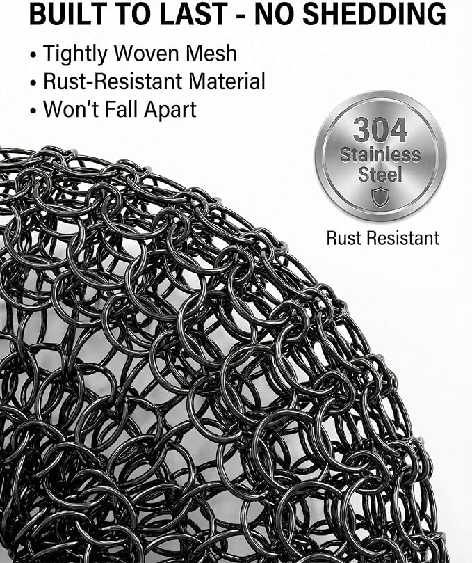5 Pcs Steel Wool Scrubbers - Premium 304 Stainless Steel Metal Sponges for Cast Iron Skillets, Grill & Kitchen Pots - Rust Resistant, Non-Splintering Heavy Duty Scouring Pads for Tough Grease