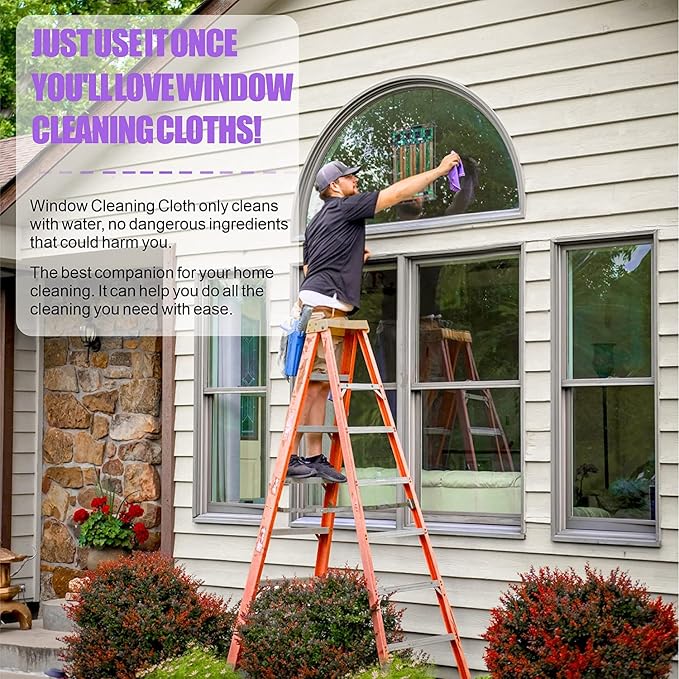 Norwεx Window Cleaning Cloth, Glass Cleaning Cloth, No Chemical Needed, Just Add Water Lints Streaks Scratches Free. (Purple 2 Pack)