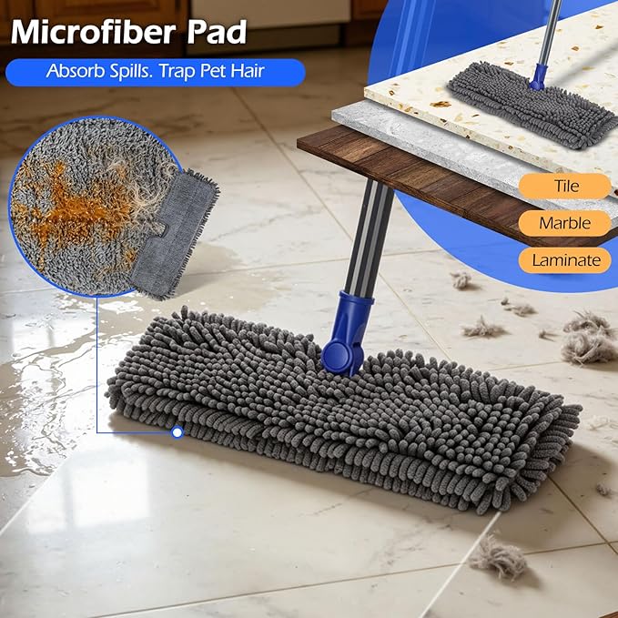 Dust Mop for Hardwood Floors,Double-Sided Flat Mops with 4 Mop Pads | Microfiber Mops for Floor Cleaning with Stainless Steel Handle for Hardwood, Vinyl, Laminate, Tile