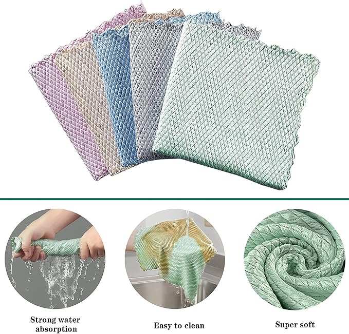 Kitchen Towels, 20 Pack Ultra Soft Reusable Absorbent Streak Free Kitchen Towels and Dishcloths Sets,Washable Quick Drying Micro Fiber Cloth for Dishes,House,Home,Car,Window,Kitchen Cleaning