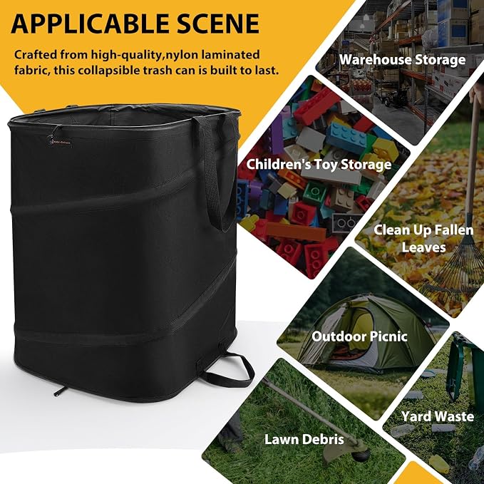 YUDI & GARDEN 46 Gallon Square Collapsible Yard Waste Bin | Collapsible Trash Can for Collecting Weeds, Leaf, Yard and Party Waste