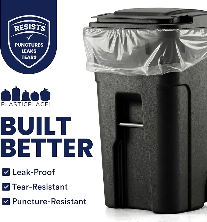 Plasticplace 95-96 gallon Garbage Can Liners │ 2 Mil │ Clear Heavy Duty Trash Bags │ 61” X 68” (25Count)