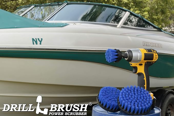 Kayak - Canoe - Yacht - Raft - Drill Brush - Boat Accessories - Fiberglass | Hull Cleaner - Cleaning Supplies - Pond Scum, Oil Residue, Weeds, Barnacles, Oxidation - Spin Brush Kit