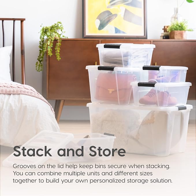 IRIS USA 6-Pack 54 Quart Storage Bins with Lids, Clear | Transparent design makes contents easy to find. Perfect for moving, blankets, clothing, and garage storage. Nestable design