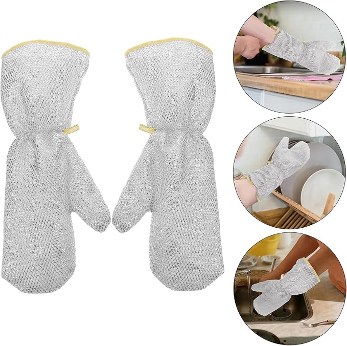 Abaodam 2pcs Long Cuff Wire Protective Gloves Heat Resistant Waterproof Dishwashing Gloves for Kitchen Cleaning and Oil Resistant Use